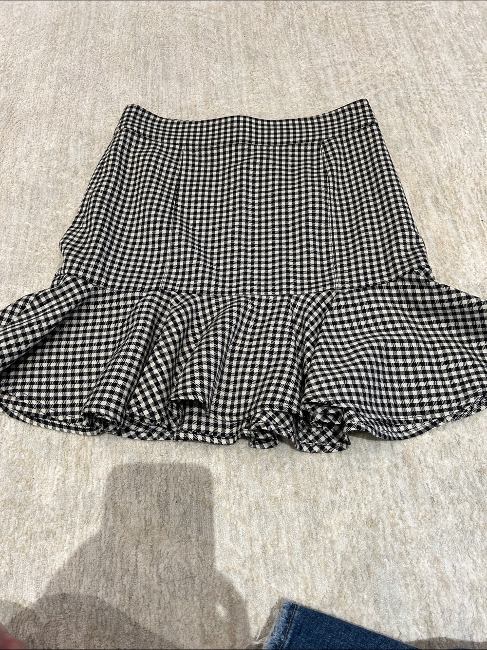 Veronica Beard Black and White Gingham Ruffle Mini Skirt